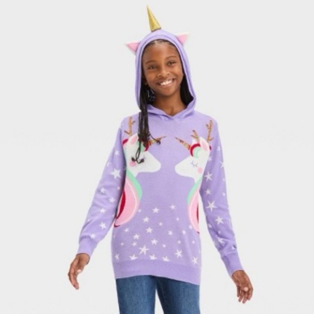 Well Worn Unicorn Holiday Hooded Sweater